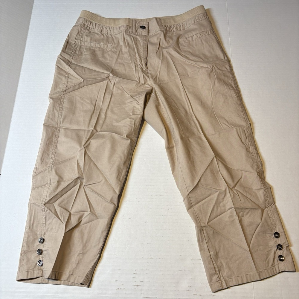 Rafaella Sport Tan Crop Capri Lightweight Pants 8P Elastic Waist A3797